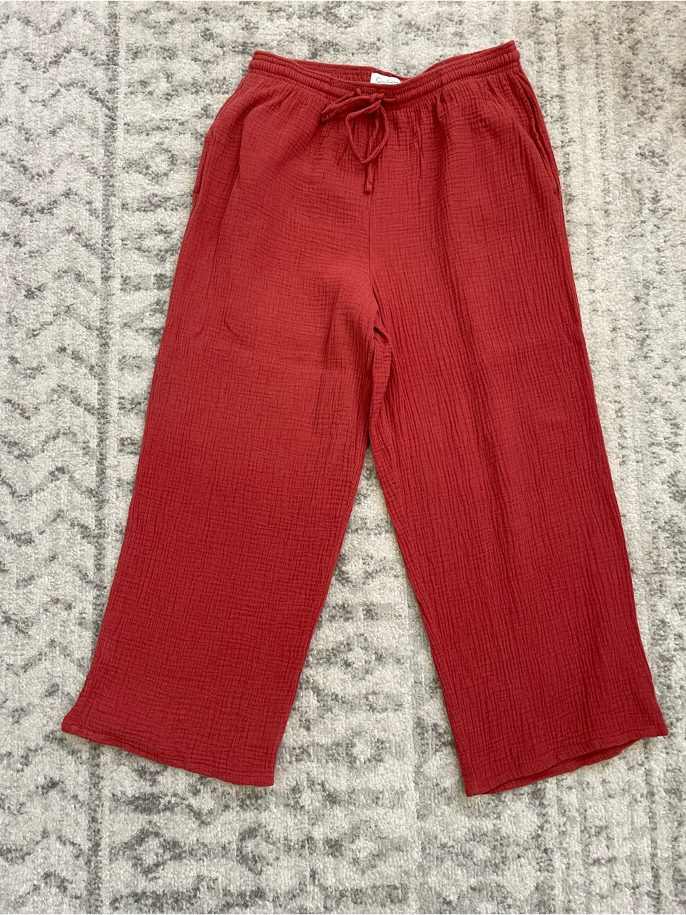 Jessica Simpson Red Clay Gauzy Cotton Wide-Leg Cropped Pants - Size M